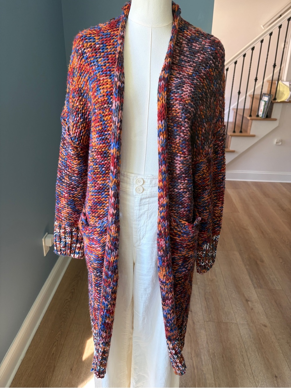 Skylar + Madison Chunky Knit Long Cardigan Multicolor Oversized Small